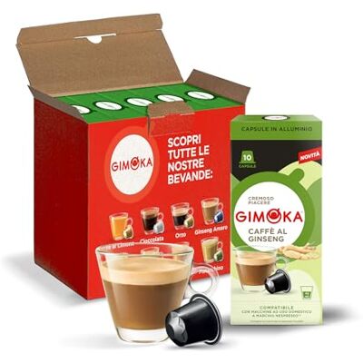 Gimoka Caffè al Ginseng 50 capsule di alluminio compatibili con sistema Nespresso (5 confezioni da 10) Gimoka Caffè al Ginseng 50 capsule di alluminio compatibili con sistema Nespresso (5 confezioni da 10)