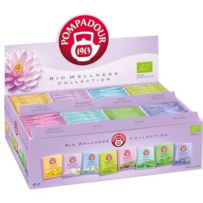 Pompadour , Bio Wellness Collection Box, Cofanetto di Tisane Biologiche, 120 Filtri (8 Miscele Assortite da 15 Filtri), Selezione Pregiata dalle Proprietà Uniche, Senza Lattosio, Glutine e Allergeni Pompadour , Bio Wellness Collection Box, Cofanetto di Tisane Biologiche, 120 Filtri (8 Miscele Assortite da 15 Filtri), Selezione Pregiata dalle Proprietà Uniche, Senza Lattosio, Glutine e Allergeni