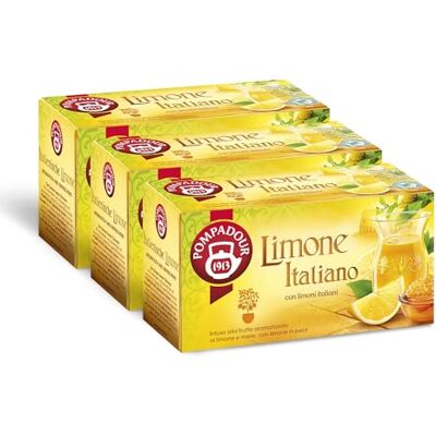 Pompadour , Infuso Limone Italiano, 60 Filtri (3 Confezioni da 20 Filtri), con Veri Limoni Italiani e Miele, Certificato RFA, Senza Lattosio, Glutine e Allergeni Pompadour , Infuso Limone Italiano, 60 Filtri (3 Confezioni da 20 Filtri), con Veri Limoni Italiani e Miele, Certificato RFA, Senza Lattosio, Glutine e Allergeni