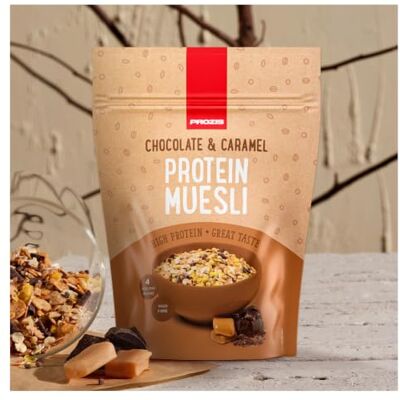 Prozis Protein Muesli Cioccolato e Caramello 400g Alto Contenuto Proteico, 4 Cereali Sani, Alto Contenuto di Fibre Prozis Protein Muesli Cioccolato e Caramello 400g Alto Contenuto Proteico, 4 Cereali Sani, Alto Contenuto di Fibre