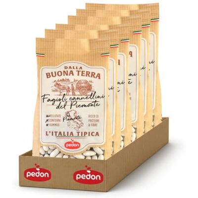 Pedon Dalla Buona Terra, L'Italia Tipica, Fagioli Cannellini del Piemonte 350g x 6, Legumi Secchi Italiani, Ricchi di Proteine e Fibre, Ideali per Vellutate, Contorni e Hummus, 100% Made in Italy Pedon Dalla Buona Terra, L'Italia Tipica, Fagioli Cannellini del Piemonte 350g x 6, Legumi Secchi Italiani, Ricchi di Proteine e Fibre, Ideali per Vellutate, Contorni e Hummus, 100% Made in Italy