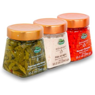 FICACCI Selezione Antipasti Gourmet Tricolore (Asparagi, Bomba Piccante, Patè Di Aglio) 3X290g (870g) FICACCI Selezione Antipasti Gourmet Tricolore (Asparagi, Bomba Piccante, Patè Di Aglio) 3X290g (870g)