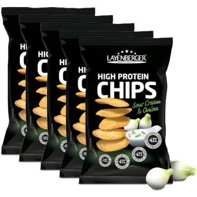 Layenberger High Protein Chips Panna Acida e Cipolla (5x75 g) Ricco di proteine, povero di zuccheri, non fritto, peso totale 375 g Layenberger High Protein Chips Panna Acida e Cipolla (5x75 g) Ricco di proteine, povero di zuccheri, non fritto, peso totale 375 g