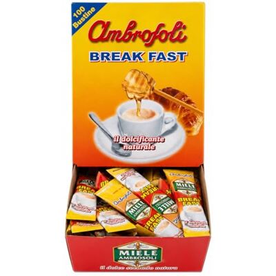 Ambrosoli Break Fast Miele in Bustine Monodose 100 x 16g (1,6 kg) – Dolcificante Naturale per Caffè, Tè e Colazione – Formato Espositore Ambrosoli Break Fast Miele in Bustine Monodose 100 x 16g (1,6 kg) – Dolcificante Naturale per Caffè, Tè e Colazione – Formato Espositore