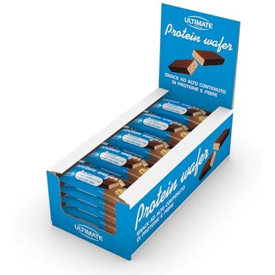 ULTIMATE ITALIA Protein Wafer Cookie Cream 25 pz da 35g Snack ad alto contenuto di proteine e fibre ricoperto di cioccolato al latte ULTIMATE ITALIA Protein Wafer Cookie Cream 25 pz da 35g Snack ad alto contenuto di proteine e fibre ricoperto di cioccolato al latte