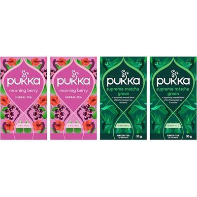 Lipton Pukka Morning Bundle 20 Bustine x4 Confezioni; Morning Berry x2 e Supreme Matcha Green x2; Infusi e Tè Bio Energizzanti; Con Matcha, Frutti di Bosco e Tè Verde; Gusto Fresco e Fruttato Lipton Pukka Morning Bundle 20 Bustine x4 Confezioni; Morning Berry x2 e Supreme Matcha Green x2; Infusi e Tè Bio Energizzanti; Con Matcha, Frutti di Bosco e Tè Verde; Gusto Fresco e Fruttato