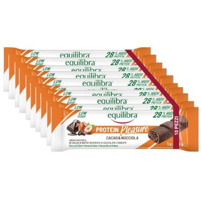 Equilibra Alimenti Proteici, Protein Pleasure Cacao & Nocciola, Barretta Proteica Ricoperta di Cioccolato, Low Sugar, High Protein, Senza Glutine, Senza Olio di Palma, 10 Barrette da 30 g Equilibra Alimenti Proteici, Protein Pleasure Cacao & Nocciola, Barretta Proteica Ricoperta di Cioccolato, Low Sugar, High Protein, Senza Glutine, Senza Olio di Palma, 10 Barrette da 30 g