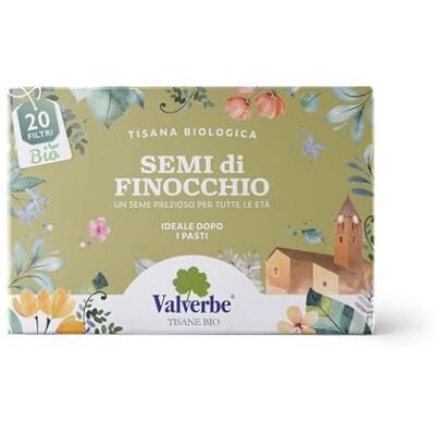 VALVERBE Tisana al Finocchio Semi Biologico 20 Filtri Pacco da 6 180 g VALVERBE Tisana al Finocchio Semi Biologico 20 Filtri Pacco da 6 180 g