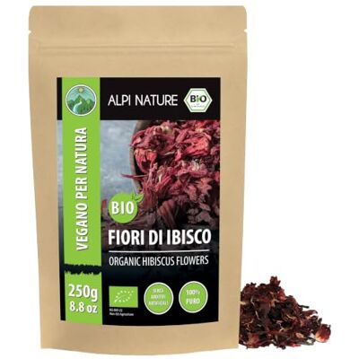 Alpi Nature Ibisco Tisana BIO 250g, Fiore di Hibisco Intero Essiccato con Petali, Tè Sfuso Alpi Nature Ibisco Tisana BIO 250g, Fiore di Hibisco Intero Essiccato con Petali, Tè Sfuso