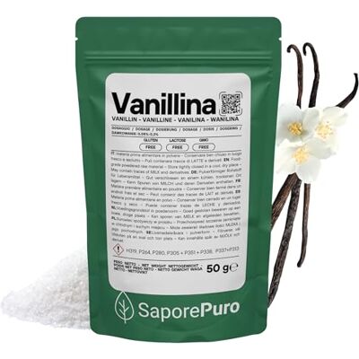SaporePuro Vanillina Pura in Polvere 50 g – Aroma Vaniglia Senza Glutine per Dolci, Biscotti, Torte, Creme e Gelati – Grado Alimentare Certificato SaporePuro Vanillina Pura in Polvere 50 g – Aroma Vaniglia Senza Glutine per Dolci, Biscotti, Torte, Creme e Gelati – Grado Alimentare Certificato