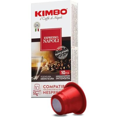 Kimbo , Spacca Napoli, 120 Capsule Caffè Compatibili Nespresso® Original®, Miscela Equilibrata e Corposa, Intensità 10/13, Tostatura Medio-Scura, 12 Pack da 10 Capsule Kimbo , Spacca Napoli, 120 Capsule Caffè Compatibili Nespresso® Original®, Miscela Equilibrata e Corposa, Intensità 10/13, Tostatura Medio-Scura, 12 Pack da 10 Capsule