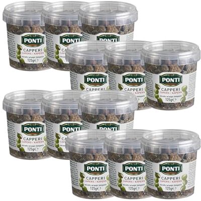 Ponti , Capperi Al Sale, Ottimo Antipasto Ideale per Realizzare Ricette Classiche e Saporite, Ideale anche per Arricchire Insalate, 100% Made in Italy, 12 Vasi da 125 g Ponti , Capperi Al Sale, Ottimo Antipasto Ideale per Realizzare Ricette Classiche e Saporite, Ideale anche per Arricchire Insalate, 100% Made in Italy, 12 Vasi da 125 g