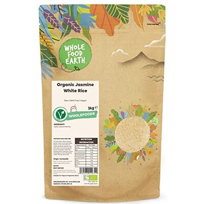 Wholefood Earth Riso Jasmine Biologico 3 kg, Senza OGM, Integrale Crudo Certificato Wholefood Earth Riso Jasmine Biologico 3 kg, Senza OGM, Integrale Crudo Certificato