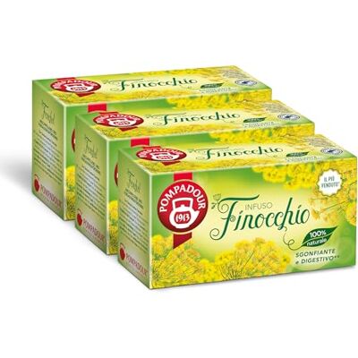 Pompadour , Infuso Finocchio, 60 Filtri (3 Confezioni da 20 Filtri), Aromatico e Digestivo, Certificato RFA, Ideale anche come Dopo-Pasto, 100% Naturale, Senza Lattosio, Glutine e Allergeni, Vegan Pompadour , Infuso Finocchio, 60 Filtri (3 Confezioni da 20 Filtri), Aromatico e Digestivo, Certificato RFA, Ideale anche come Dopo-Pasto, 100% Naturale, Senza Lattosio, Glutine e Allergeni, Vegan