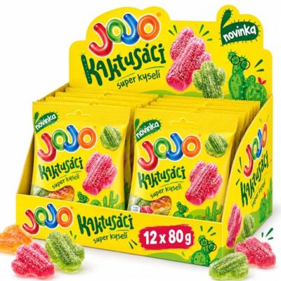 Nestlé JOJO Kaktusáci, assortimento di caramelle gommose acidule ai gusti di frutta, 12 × 80 g Nestlé JOJO Kaktusáci, assortimento di caramelle gommose acidule ai gusti di frutta, 12 × 80 g