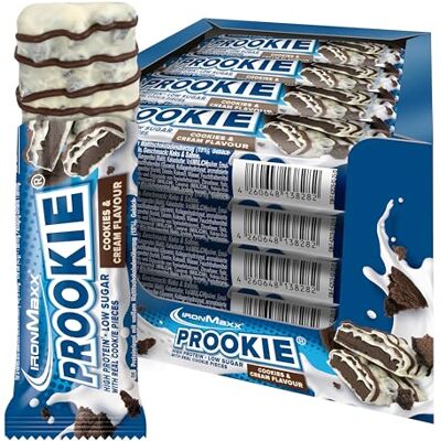 IronMaxx ® Prookie® Cookies & Cream 16 x 45 g barrette Snack proteico con pezzetti di biscotto e copertura bianca Low Sugar Ideale da portare ovunque e dopo l'allenamento IronMaxx ® Prookie® Cookies & Cream 16 x 45 g barrette Snack proteico con pezzetti di biscotto e copertura bianca Low Sugar Ideale da portare ovunque e dopo l'allenamento