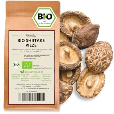 Kamelur 100g di funghi Shiitake BIO essiccati a fette funghi secchi senza additivi, cibo asiatico funghi secchi BIO in confezione biodegradabile Kamelur 100g di funghi Shiitake BIO essiccati a fette funghi secchi senza additivi, cibo asiatico funghi secchi BIO in confezione biodegradabile