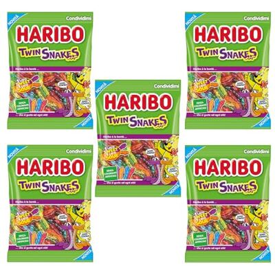 HARIBO Twin Snakes, Caramelle Gommose Sweet e Sour, Gusto Frutta, Ideali per Feste e Dolci Momenti di Relax 5 Buste da 80g HARIBO Twin Snakes, Caramelle Gommose Sweet e Sour, Gusto Frutta, Ideali per Feste e Dolci Momenti di Relax 5 Buste da 80g
