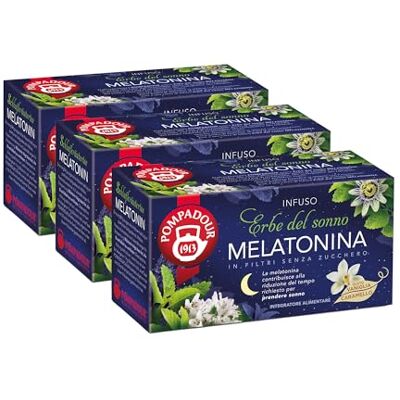 Pompadour , Infuso Erbe del Sonno e Melatonina, 54 Filtri (3 Confezioni da 18 Filtri), Ideale alla Sera per Favorire il Sonno, Senza Lattosio, Glutine e Allergeni Pompadour , Infuso Erbe del Sonno e Melatonina, 54 Filtri (3 Confezioni da 18 Filtri), Ideale alla Sera per Favorire il Sonno, Senza Lattosio, Glutine e Allergeni
