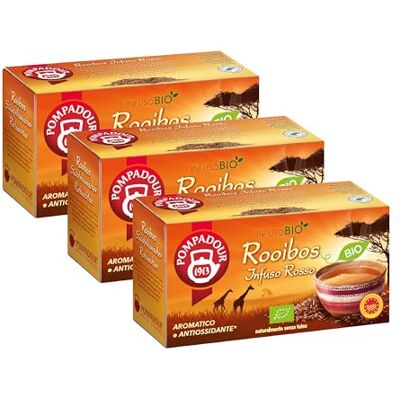 Pompadour , Infuso Rooibos BIO, 54 Filtri (3 Confezioni da 18 Filtri), Aromatico e Antiossidante, Certificato RFA, Senza Teina, Senza Lattosio, Glutine e Allergeni, Vegan Pompadour , Infuso Rooibos BIO, 54 Filtri (3 Confezioni da 18 Filtri), Aromatico e Antiossidante, Certificato RFA, Senza Teina, Senza Lattosio, Glutine e Allergeni, Vegan