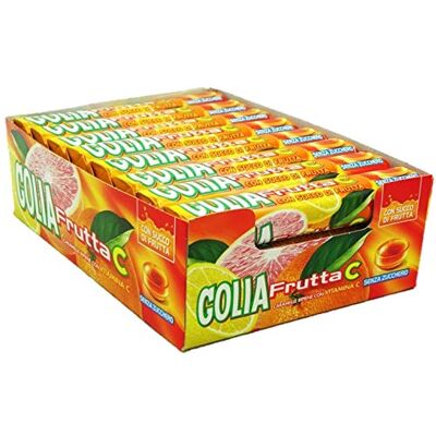 Golia Frutta C, Caramelle Dure Ripiene Gusto Agrumi, Senza Zucchero e Senza Glutine, con Vitamina C, Confezione da 24 Roll Golia Frutta C, Caramelle Dure Ripiene Gusto Agrumi, Senza Zucchero e Senza Glutine, con Vitamina C, Confezione da 24 Roll