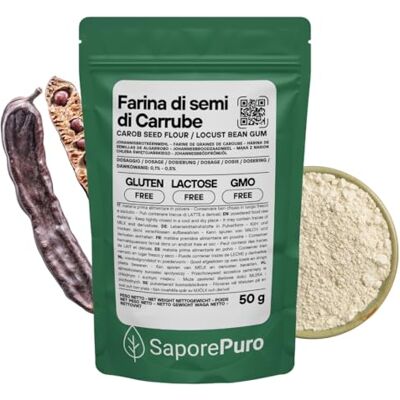 SaporePuro Farina di Semi di Carrube 50 gr / 125 gr SENZA GLUTINE Addensante e gelificante naturale 100% puro Ideale per Gelati, Sorbetti, Dolci e Salse SaporePuro Farina di Semi di Carrube 50 gr / 125 gr SENZA GLUTINE Addensante e gelificante naturale 100% puro Ideale per Gelati, Sorbetti, Dolci e Salse