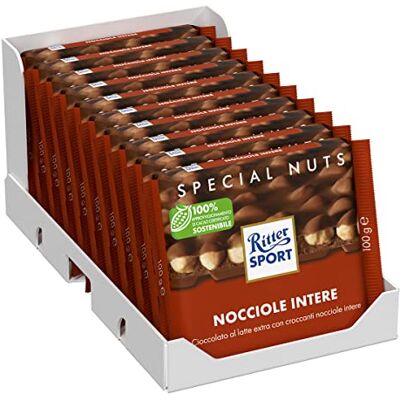 Ritter Sport Nocciole Intere, Tavoletta di Cioccolato Al Latte Extra Con Nocciole Intere 25%, Cacao 100% Certificato Sostenibile, 20 Pezzi da 100 g Ritter Sport Nocciole Intere, Tavoletta di Cioccolato Al Latte Extra Con Nocciole Intere 25%, Cacao 100% Certificato Sostenibile, 20 Pezzi da 100 g