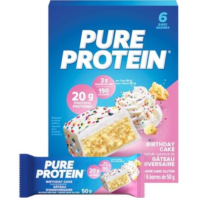 Pure Barrette ad Alto Contenuto Proteico, Snack Senza Glutine e a Basso Contenuto di Zuccheri, Supporto all’Allenamento, Torta di Compleanno, 6 Barrette (50 g ciascuna) Pure Barrette ad Alto Contenuto Proteico, Snack Senza Glutine e a Basso Contenuto di Zuccheri, Supporto all’Allenamento, Torta di Compleanno, 6 Barrette (50 g ciascuna)
