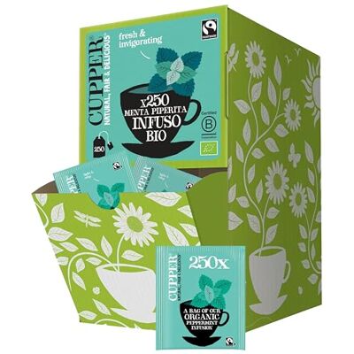 CUPPER Infuso alla Menta Piperita Bio, Tisana Biologica e Fairtrade, Formato Convenienza per Casa, Ufficio e Catering, con Filtri 100% Biodegradabili e Non Sbiancati, Confezione Maxi da 250 Bustine CUPPER Infuso alla Menta Piperita Bio, Tisana Biologica e Fairtrade, Formato Convenienza per Casa, Ufficio e Catering, con Filtri 100% Biodegradabili e Non Sbiancati, Confezione Maxi da 250 Bustine