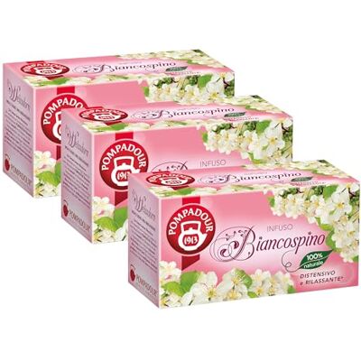 Pompadour , Infuso Biancospino, 60 filtri (3 Confezioni da 20 Filtri), Distensivo e Rilassante, Ideale per la Sera, 100% Naturale, Senza Lattosio, Glutine e Allergeni, Vegan Pompadour , Infuso Biancospino, 60 filtri (3 Confezioni da 20 Filtri), Distensivo e Rilassante, Ideale per la Sera, 100% Naturale, Senza Lattosio, Glutine e Allergeni, Vegan