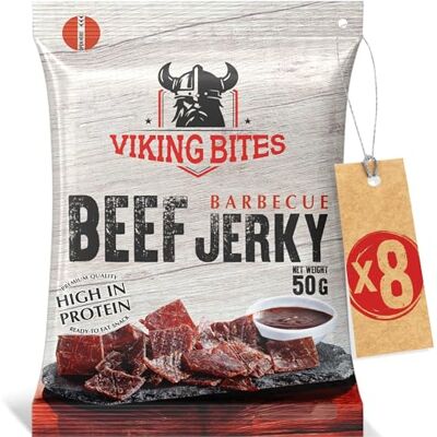 Viking Beef Jerky Barbecue 400 g (8 x 50 g) – Manzo essiccato – Snack a base di carne con alto contenuto proteico Viking Beef Jerky Barbecue 400 g (8 x 50 g) – Manzo essiccato – Snack a base di carne con alto contenuto proteico