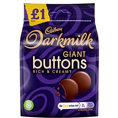 Cadbury Sacchetto di cioccolato Darkmilk Buttons con bottoni giganti, 90 g, bottoni di cioccolato al latte con cocco alto, confezione da 5 Cadbury Sacchetto di cioccolato Darkmilk Buttons con bottoni giganti, 90 g, bottoni di cioccolato al latte con cocco alto, confezione da 5