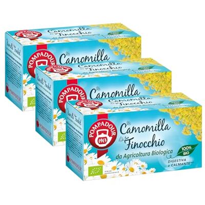 Pompadour , Camomilla Finocchio Bio, 54 Filtri (3 Confezioni da 18 Filtri), Digestiva e Calmante, Da Agricoltura Biologica, Senza Lattosio, Glutine e Allergeni, Vegan Pompadour , Camomilla Finocchio Bio, 54 Filtri (3 Confezioni da 18 Filtri), Digestiva e Calmante, Da Agricoltura Biologica, Senza Lattosio, Glutine e Allergeni, Vegan