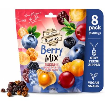 Dovido mix bacche 100 g mirtillo rosso mirtilli vegano senza glutine 8 pz Dovido mix bacche 100 g mirtillo rosso mirtilli vegano senza glutine 8 pz