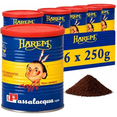 Passalacqua Harem Caffè Premium Macinato – 6 Lattine 250g (1,5kg) 100% Arabica con Blue Mountain Jamaica Tostatura Autentica Napoletana Caffè Elegante con Note di Miele, Caramello, Agrumi e Rum Passalacqua Harem Caffè Premium Macinato – 6 Lattine 250g (1,5kg) 100% Arabica con Blue Mountain Jamaica Tostatura Autentica Napoletana Caffè Elegante con Note di Miele, Caramello, Agrumi e Rum