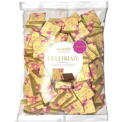Confetti Maxtris Cioccolatini al Latte Maxtris CELEBRATE COMPLEANNO, Celebrate Napolitains, busta 1kg Confetti Maxtris Cioccolatini al Latte Maxtris CELEBRATE COMPLEANNO, Celebrate Napolitains, busta 1kg