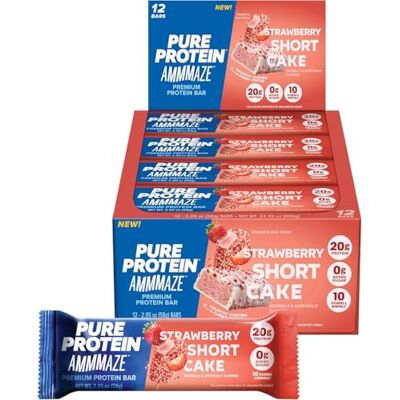 Pure AMMMAZE Barrette ad Alto Contenuto Proteico, Senza Glutine e a Basso Contenuto di Zuccheri, Triplo Strato Morbido, Snack per Allenamento e Vita Attiva, Torta di Fragole, 12 x 58 g Pure AMMMAZE Barrette ad Alto Contenuto Proteico, Senza Glutine e a Basso Contenuto di Zuccheri, Triplo Strato Morbido, Snack per Allenamento e Vita Attiva, Torta di Fragole, 12 x 58 g