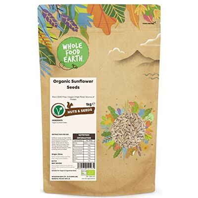 Wholefood Earth Semi di girasole biologici 1kg crudi senza OGM vegano alta fibra fonte di proteine biologico certificato Wholefood Earth Semi di girasole biologici 1kg crudi senza OGM vegano alta fibra fonte di proteine biologico certificato