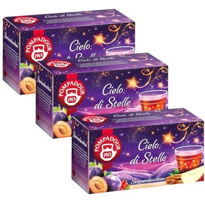 Pompadour , Infuso Cielo di Stelle, 60 Filtri (3 Confezioni da 20 Filtri), con Cannella e Prugna, Ideale per le Fredde Sere d'Inverno, Senza Lattosio, Glutine e Allergeni, Vegan Pompadour , Infuso Cielo di Stelle, 60 Filtri (3 Confezioni da 20 Filtri), con Cannella e Prugna, Ideale per le Fredde Sere d'Inverno, Senza Lattosio, Glutine e Allergeni, Vegan