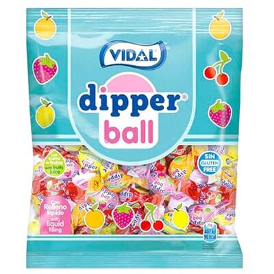 Vidal Dipper Ball Caramelle con riempimento liquido (arancio, fragola, ciliegia e limone), sacchetto da 900 g Vidal Dipper Ball Caramelle con riempimento liquido (arancio, fragola, ciliegia e limone), sacchetto da 900 g