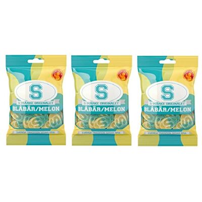Candy People S-Märke Blåbär/Melon Confezione da 3 caramelle per vino acido fruttato svedese originale, 80 g Candy People S-Märke Blåbär/Melon Confezione da 3 caramelle per vino acido fruttato svedese originale, 80 g