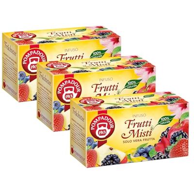 Pompadour , Infuso Frutti Misti, 60 Filtri (3 Confezioni da 20 Filtri), Solo Vera Frutta, 100% Naturale, Senza Lattosio, Glutine e Allergeni, Vegan Pompadour , Infuso Frutti Misti, 60 Filtri (3 Confezioni da 20 Filtri), Solo Vera Frutta, 100% Naturale, Senza Lattosio, Glutine e Allergeni, Vegan
