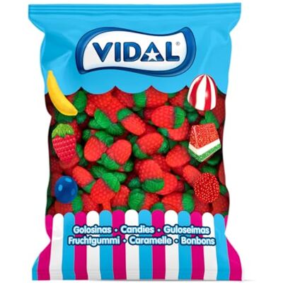 Vidal Dolcetti Fragole Selvatiche, Caramello di Gomma con Gusto e Forma di Fragola, Colori Verde e Rosso. Borsa 1,5 Kg Vidal Dolcetti Fragole Selvatiche, Caramello di Gomma con Gusto e Forma di Fragola, Colori Verde e Rosso. Borsa 1,5 Kg
