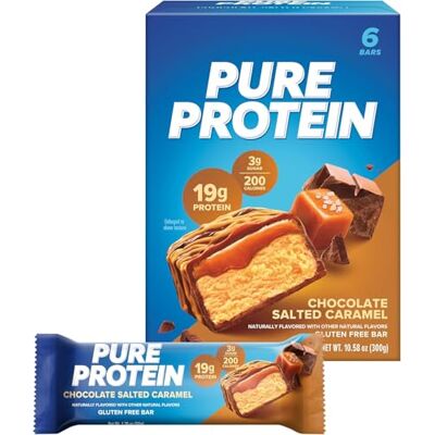 Pure Barrette ad Alto Contenuto Proteico, Snack Senza Glutine e a Basso Contenuto di Zuccheri, Supporto all’Allenamento, Cioccolato e Caramello Salato, 6 Barrette (50 g ciascuna) Pure Barrette ad Alto Contenuto Proteico, Snack Senza Glutine e a Basso Contenuto di Zuccheri, Supporto all’Allenamento, Cioccolato e Caramello Salato, 6 Barrette (50 g ciascuna)