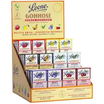 Pastiglie Leone Le Gommose Senza Zucchero Espositore 36 Scatoline Assortite da 33g Mirtillo,Ciliegia,Liquirizia all' Arancia,Eucalipto,Fragola,Limone Pastiglie Leone Le Gommose Senza Zucchero Espositore 36 Scatoline Assortite da 33g Mirtillo,Ciliegia,Liquirizia all' Arancia,Eucalipto,Fragola,Limone