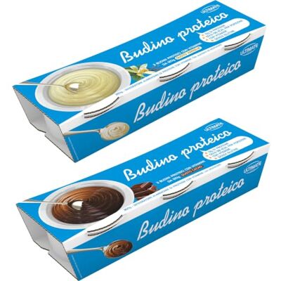 ULTIMATE ITALIA 2 budini proteici gusti assortiti (1 vaniglia + 1 cacao) 2 confezioni da 3 pz da 120g ULTIMATE ITALIA 2 budini proteici gusti assortiti (1 vaniglia + 1 cacao) 2 confezioni da 3 pz da 120g