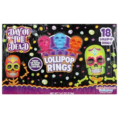 Candy Anelli per lecca-lecca con teschio di zucchero del giorno dei morti, 215,7 g, confezione da 18 Candy Anelli per lecca-lecca con teschio di zucchero del giorno dei morti, 215,7 g, confezione da 18