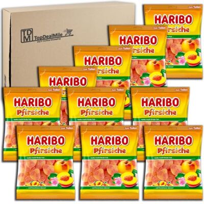 HARIBO TopDealMile, confezione scorta per pesche 10 x 175 g, gomma alla frutta zuccherata al gusto di pesca HARIBO TopDealMile, confezione scorta per pesche 10 x 175 g, gomma alla frutta zuccherata al gusto di pesca