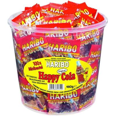 HARIBO Gomme alla frutta , Happy Cola Minis, barattolo trasparente, 100 x 9,8 g (980 g) HARIBO Gomme alla frutta , Happy Cola Minis, barattolo trasparente, 100 x 9,8 g (980 g)