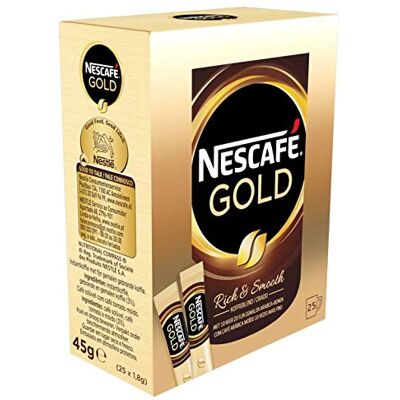 Nescafe Pacchetti di caffè istantaneo Nescafé Oro 25 articoli Totalmente Peso 45 grammi Nescafe Pacchetti di caffè istantaneo Nescafé Oro 25 articoli Totalmente Peso 45 grammi